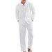 Men's Linen Casual Two Piece Set Stand Collar Shirt Loose Fitting Trousers_viptrois.com