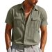 Men's Summer American Loose Beach Breathable Casual Linen Multi Pocket Buttoned Workwear Short Sleeved Shirt_viptrois.com