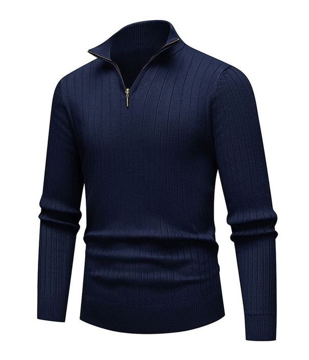 Men's Semi-Zip Knit Sweater Stand Collar Slim Fit Pullover Breathable Polyester Winter Casual Sweater For Business Travel_viptrois.com