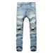Men's Clothing New Denim Slightly Elastic Knee Ripped Jeans Trendy Street_viptrois.com