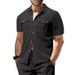 Men's Clothing Waffle Short Sleeved Casual Solid Color Lapel Button Pocket Versatile Shirt_viptrois.com