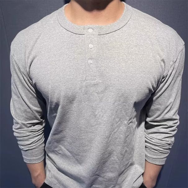 Men's Muscle Fit Long Sleeve Shirt – Workout & Gym Ready, Breathable Acetate Fabric, Button-Up Henley Style, Slim Fit (M-XXXL)_viptrois.com