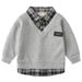 Children's Fake Two Piece Sweatshirt Wholesale 2025 New Korean Version Boy Baby Shirt Collar Splicing Sweatshirt One Piece Drop Shipping_viptrois.com