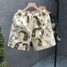 Men's Summer Floral Print Loose Fit Wide Leg Shorts Ice Silk Quick Drying Casual Trendy Five Point Pants_viptrois.com