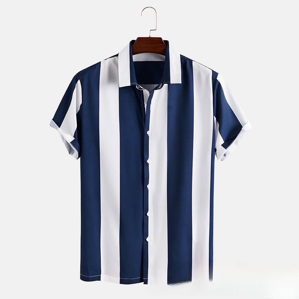 Men's Clothing New Striped Men's Shirt Beach Shirt Hawaiian Short Sleeved Men's Shirt_viptrois.com