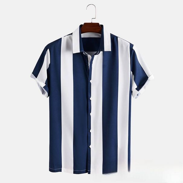 Men's Clothing New Striped Men's Shirt Beach Shirt Hawaiian Short Sleeved Men's Shirt_viptrois.com