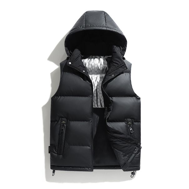 Winter 2026 Fashion Waistcoat Graphene Shoulder Men Polyester Pure Color Sleeveless Casual Thick Keep Warm Zipper Hooded Cotton Vest_viptrois.com