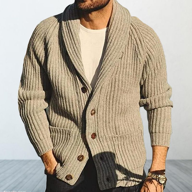 Men's Clothing Solid Color Lapel Long Sleeve Outerwear Knitwear 1950S Vintage Sweater Trend SY0055_viptrois.com