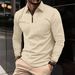 Men's Clothing Waffle Solid Color Zipper Long Sleeved Shirt_viptrois.com