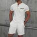 Men's Waffle Knit Short Sleeve Stand Collar Shirt & Shorts Set - Summer Casual Outfit With Color Block Design_viptrois.com