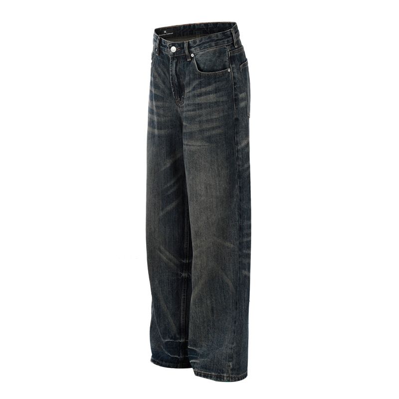 Men's Clothing Retro Cat Whisker Washed Distressed Jeans Men And Women Cleanfit High End Straight Pants_viptrois.com