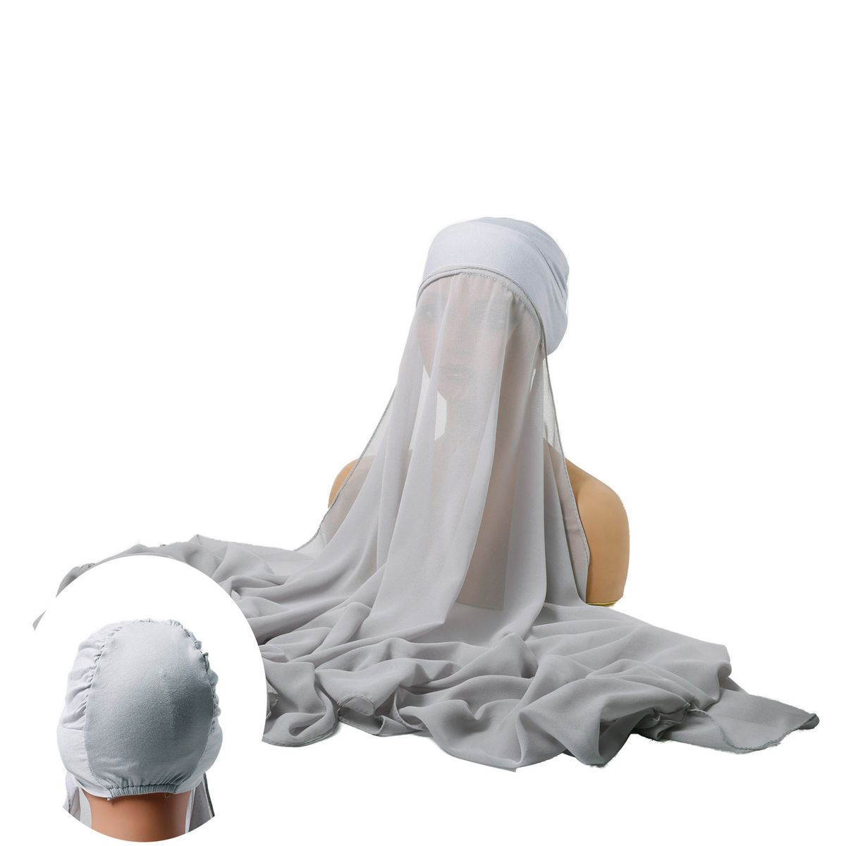 Women's All-in-One Pile Hat & Chiffon Headscarf – Fashionable Solid Color Sunshade (Ethnic Style, Lazy Wear Design)_viptrois.com