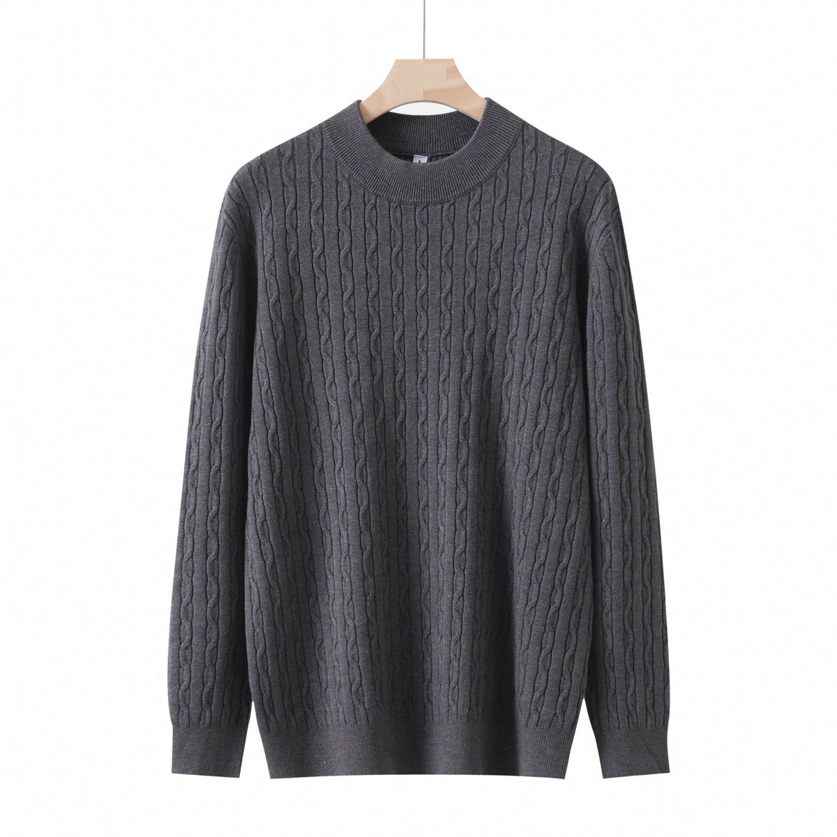 Men's Clothing Men's Classic Cable Knit Sweater - Crew Neck, Long Sleeve, Casual & Warm Pullover For Autumn & Winter (Khaki, Grey, White, Light Grey)_viptrois.com