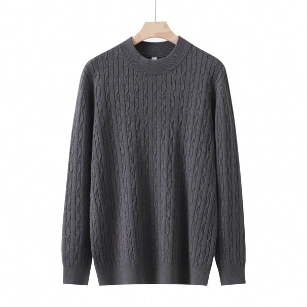 Men's Clothing Men's Classic Cable Knit Sweater - Crew Neck, Long Sleeve, Casual & Warm Pullover For Autumn & Winter (Khaki, Grey, White, Light Grey)_viptrois.com