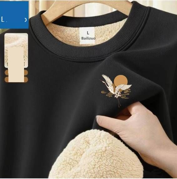 Vintage American Cool And Casual Round-neck Pullover Thermal Fleece Jacket, Warm And Comfortable, For Men In Winter._viptrois.com