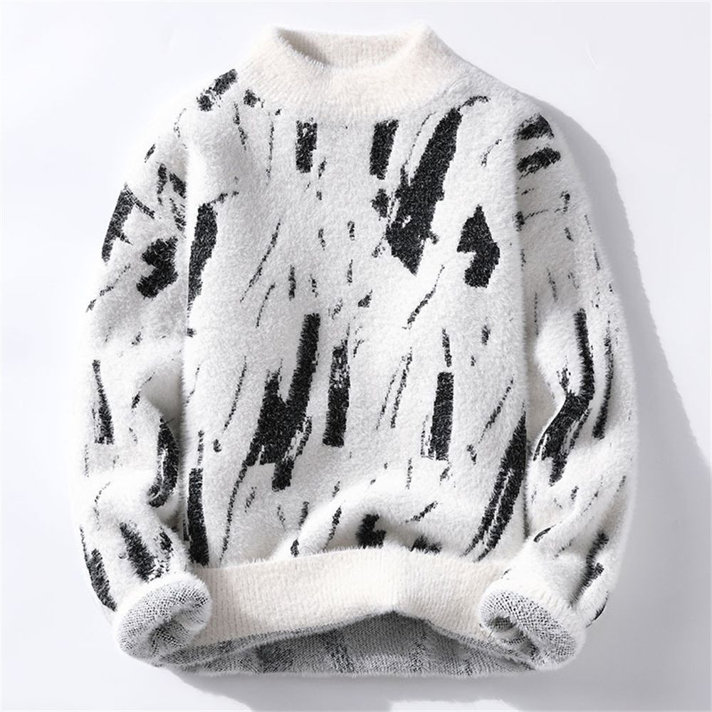 2026 Fashion Knitwear Pullovers Youth/Men Acrylic Half-High Collar Personalized Graffiti Jacquard Long Sleeve Casual Thick Sweater_viptrois.com