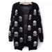 Unisex Gothic Skull Jacquard Hooded Cardigan – Oversized Long Knit Sweater (Black/White/Red, M-XL)_viptrois.com