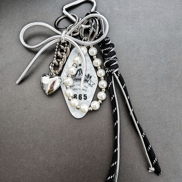 Bag Pendant Metallic High-end Silver Bow Bag Pendant, Braided String Pearl Keychain_viptrois.com