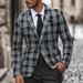 Men's Casual Blazer Single Button Loose Fit Plaid Print Business Casual Jacket For Youth_viptrois.com