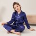 Women's clothing spring and autumn thin ice silk boys and girls long-sleeved casual home clothes children's imitation silk lapel pajamas set_viptrois.com