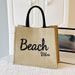 Beach Bag Large Capacity Linen Bag Women's Linen Carrying Mommy Bag Student Class Shoulder Tote Bag_viptrois.com