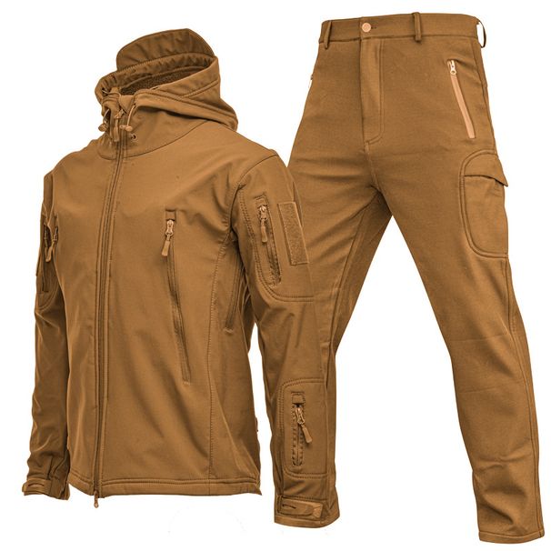 Men's Outdoor Shark Skin Soft Shell Jacket Set - Windproof Military Tactical Suit With Fleece Lining For Spring/Autumn/Winter_viptrois.com
