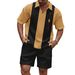 Men's Clothing Digital Print Lapel Zipper Shirt And Shorts Set Summer Trendy Clothing_viptrois.com
