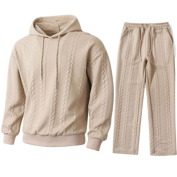Men's Hooded Sweatshirt & Jogger Set - Embroidered Logo Pullover With Matching Pants, Polyester Fleece For Casual & Streetwear_viptrois.com