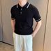 Men's Clothing Knitted Ice Silk Shirt Casual Business Contrast Color Short Sleeved Half Sleeved Lapel T Shirt_viptrois.com