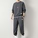 Sports Clothing Casual Sports Sweatshirt Suit Men's Autumn And Winter New Style Loose Waffle Round Neck Sweatshirt_viptrois.com