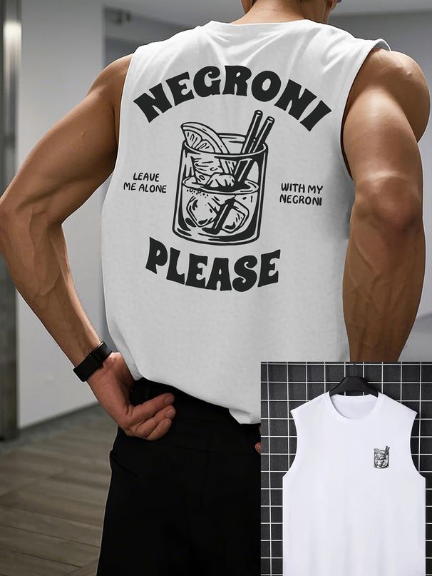 100% Pure Cotton Men's Summer Casual Sports Fitness Loose Pattern Printed Breathable Round Neck Sleeveless Vest_viptrois.com