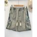 Men's Denim Cargo Shorts Loose Fit Workwear Casual 5-Pocket Athletic Knee-Length Multi-Pocket Summer Shorts_viptrois.com