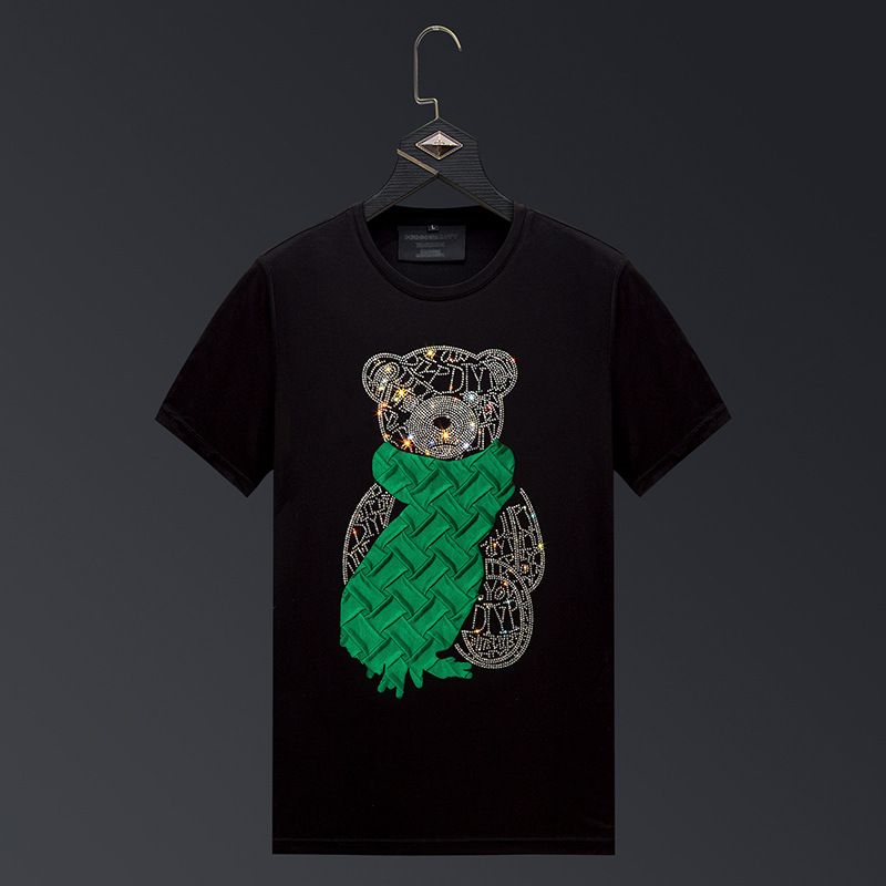 Men's Clothing Short Sleeved Trendy Brand Scarf Bear Heavyweight Men's T Shirt Mercerized Cotton High End Personality Large Size Slim Fit_viptrois.com
