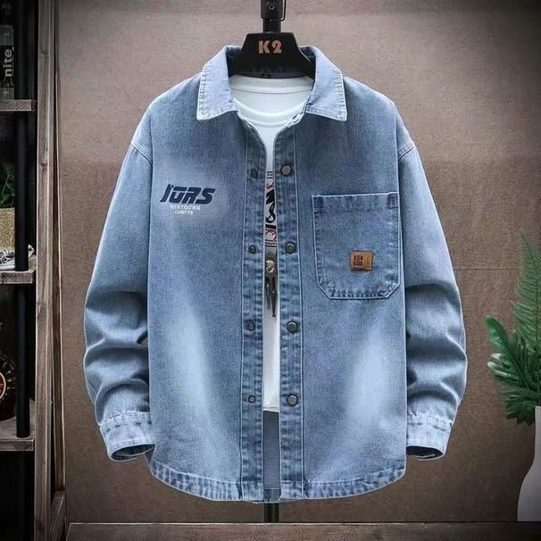 Loom Denim Shirt Jacket Spring Autumn Thin High Middle School Student Loose Hong Kong Style Outerwear Men's Clothing_viptrois.com