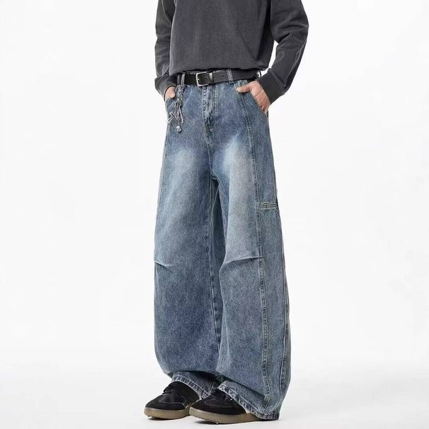 Men's Clothing Retro Pleated Washed Jeans For Men And Women Deconstructed Wide Leg Scimitar Pants Loose Straight Leg Versatile Casual Pants Trend_viptrois.com