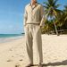 New Four-season Linen Collar Casual Loose Beach Sun Protection Long-sleeved Shirt And Pants Set For Men_viptrois.com
