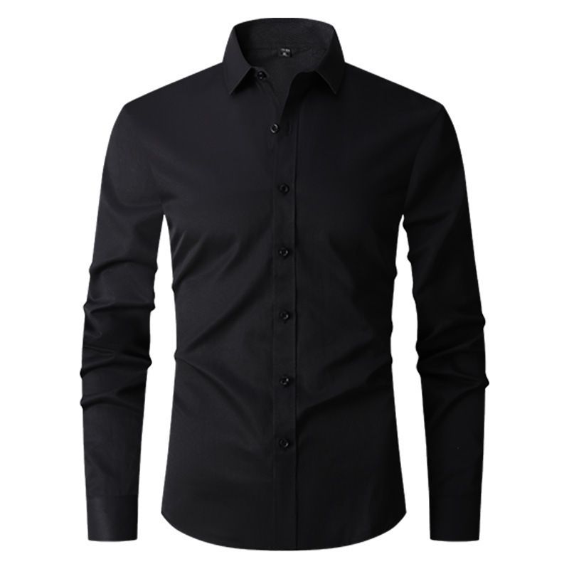 Men's Clothing Men's Slim Fit Long Sleeve Dress Shirt - Formal & Casual Solid Color Wedding Office Business Shirt - Breathable Polyester Blend_viptrois.com