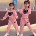 Girls Sweet Autumn Clothes For Middle And Large Children Wide Leg Pants Casual 2024 Autumn New Style Pure Color Sweet Love Two Piece Suit Trendy_viptrois.com