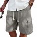 Men's Linen Blend Cargo Shorts With Drawstring Waist Multi-Pocket Workwear Casual Summer Shorts Breathable Beach Shorts_viptrois.com