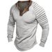 Men's Clothing Tactical Long Sleeved T Shirt Button Long Sleeved V Neck Color Matching Casual Pleated Henry Shirt_viptrois.com