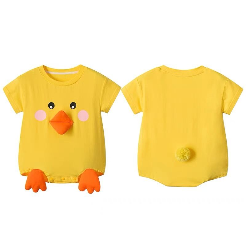 Infant And Toddler Bodysuit For Boys And Girls, Super Cute Three Dimensional Little Yellow Duck Clothes, Thin Triangle Jumpsuit, Romper_viptrois.com