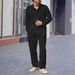 Men's Autumn Casual Single Breasted Lapel Linen Shirt Cardigan Long Sleeved Trousers Suit_viptrois.com