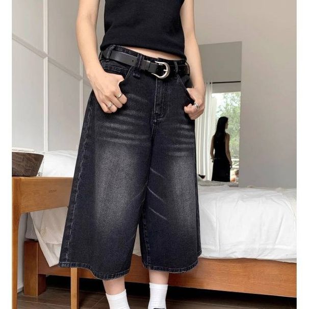 Men's American Retro Washed Denim Shorts Casual Loose Fit Five Point Streetwear Pants_viptrois.com