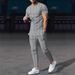 Men's Autumn Knit Jacquard Short Sleeve Round Neck T-Shirt & Pants Casual Set - Solid Color Cable Design_viptrois.com
