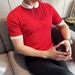 Men's Premium Striped Knit Polo Shirt Short Sleeve Half Zip Color Blocked Stand Collar Casual 2026_viptrois.com