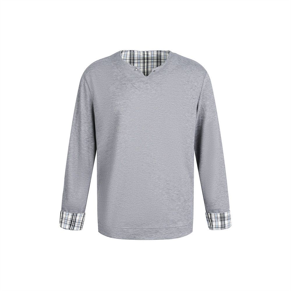 American Street Fashion V-Neck Long Sleeve Sweatshirt Men's Trendy Loose Casual Spring And Autumn Patchwork Plaid Rolled_viptrois.com
