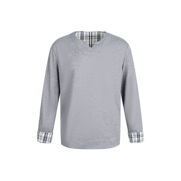 American Street Fashion V-Neck Long Sleeve Sweatshirt Men's Trendy Loose Casual Spring And Autumn Patchwork Plaid Rolled_viptrois.com