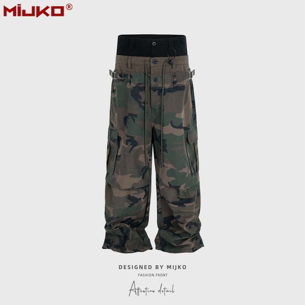 Nordmann MIJKO Men's A Women's Three-Waist Patchwork Camouflage Cargo With Belt Waist Design Casual Straight-Leg Long Pants_viptrois.com