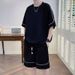 Men's Clothing Summer Waffle Knit Men's Sportswear Set Loose Fitting Short Sleeve Shirt And Shorts Plus Size Style Trendy Brand Clothes_viptrois.com