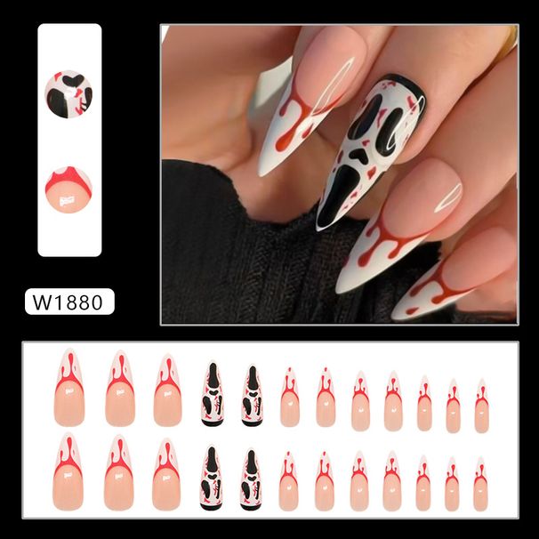 Halloween French Blood Drops Ghost Foreign Trade Long Fashion Sweet Cool Ins European And American Style Manicure 24 Pieces_viptrois.com